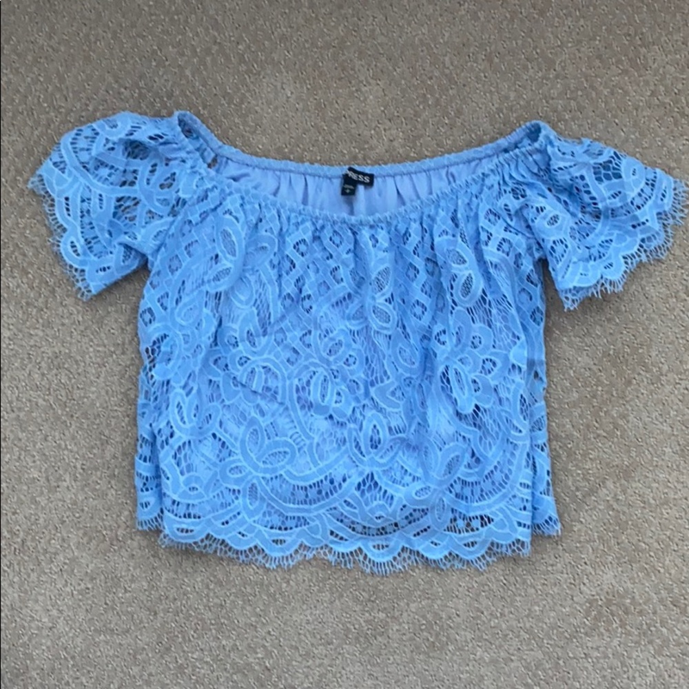 Express Off-The-Shoulder Lace Crop Top